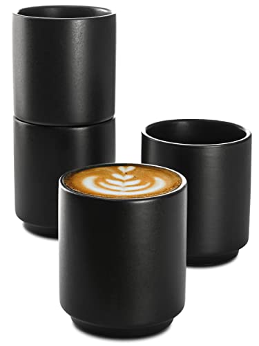 Cappuccino Tassen 4er Set Schwarz aus Keramik - Stapelbares Design ...