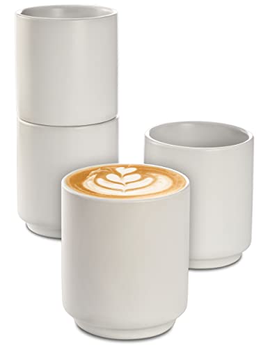 Cappuccino Tassen Keramik Weiß 4er Set - Stapelbares Design - Spü...