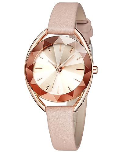 CIVO Damen Uhr Rosa Leder Klassisch Analog Quarz Armbanduhr Damen W...