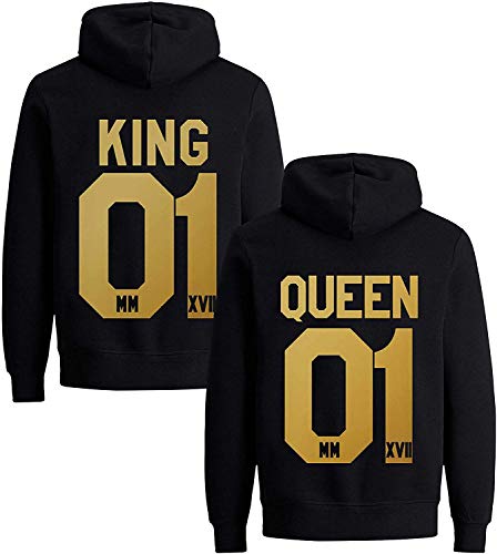 Couples Shop King Queen Hoodie Pullover - 1 Stück Queen Damen Gold...