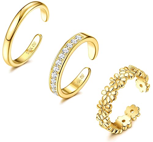 Diamday 3PCS 14K Gold Gefüllte Zehenringe für Damen Verstellbarer...