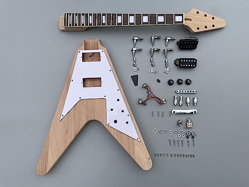 DIY on own electric Guitar Kits V shaped Mahhogany body rosewood re...