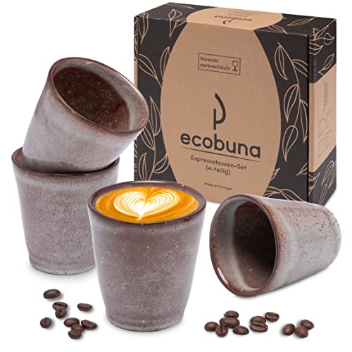 ECOBUNA Espressotassen Set (4x120ml) aus Portugal–Steingut Kaff...