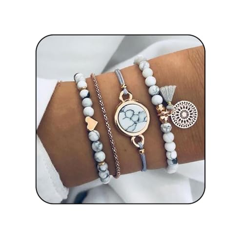 Edary Armband-Set mit Quasten, weißes Marmor-Armband, mit Herz, Pe...