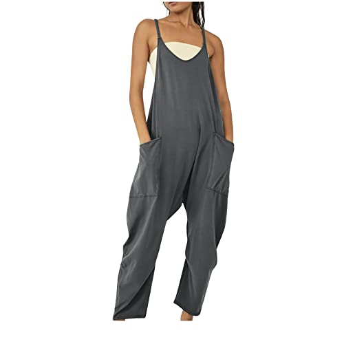 EMATOP Damen Latzhose Locker Jumpsuit Casual Ärmellos Riemchen Ove...