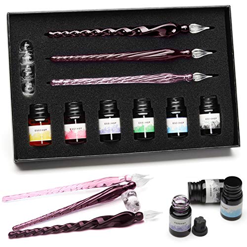 ESSSHOP 3 Lila Glas Kalligraphiestifte Kristallglas Dip Pen und Tin...