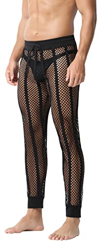 FEOYA Herren Männer Hose transparent Netz Leggings Nachtwäsche Se...