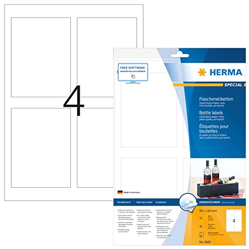 Flaschenetiketten, 10 Blatt, 90 x 120 mm, 4 Stück pro A4 Bogen, 40...