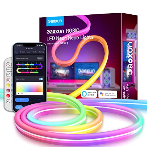 Gaoxun Neon LED Strip 3m, RGBIC Neon LED Streifen mit WiFi App-Steu...