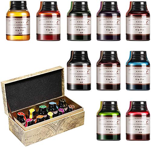 GC Kalligraphie Tinte-Set mit 10 Farben x 20 ml Tintenflaschen- Koh...