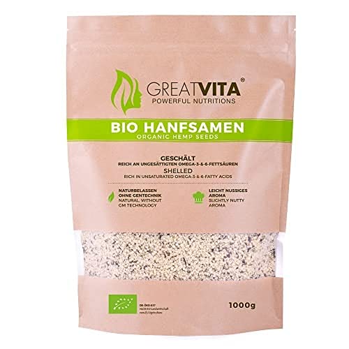 GreatVita Bio Hanfsamen, geschält, DE-Öko-037, 1er Pack (1 x 1 kg...