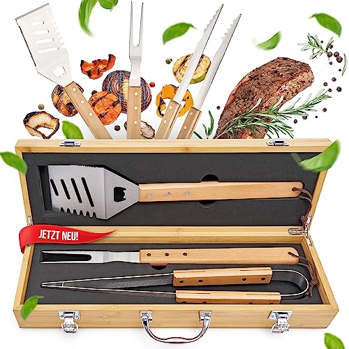 Grillbesteck Set 3-teilig - Gasgrill Zubehör BBQ Grill | Grillzang...