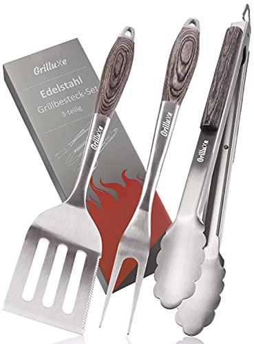 Grilluxe Premium Grillbesteck Set, 3-teilig | Deluxe BBQ Tool Set...