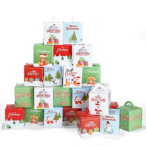 GWHOLE 24 Stück Geschenkbox Weihnachten Schachtel mit Henkel Weihn...