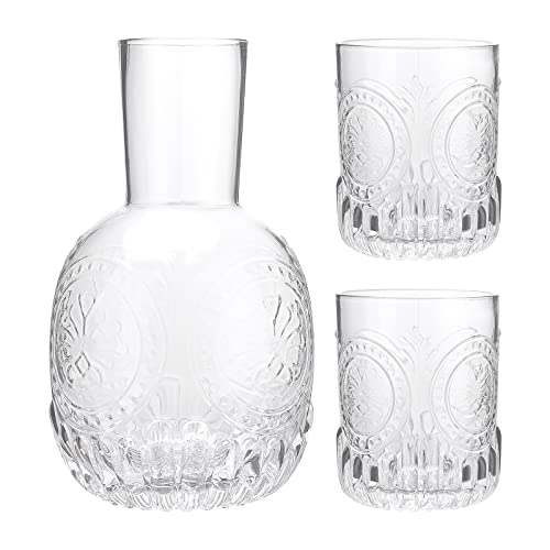 HanOBC Klares Nachttisch-Wasserkaraffe und Glas-Set, Vintage-Glaska...