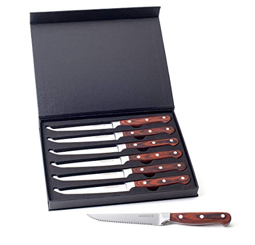 Hanseküche Steakmesser Set – 6x Hochwertige Steakmesser mit Holz...