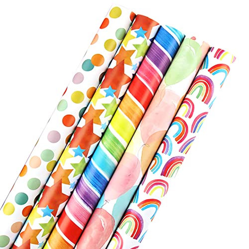HBell Wrapping Paper Rolls,5 Rolls 44cm x 3M Gift Wrapping Paper,Bi...