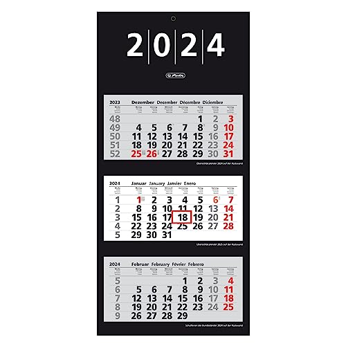 Herlitz 3-Monats-Wandkalender 2024, 33x70cm, mit Tagesanzeiger, 4-s...