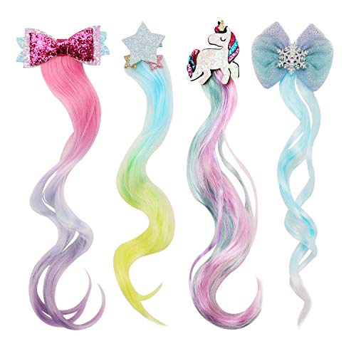 HIFOT 4PCS Locken Haarverlängerung Clips, Einhorn Bogen Prinzessin...