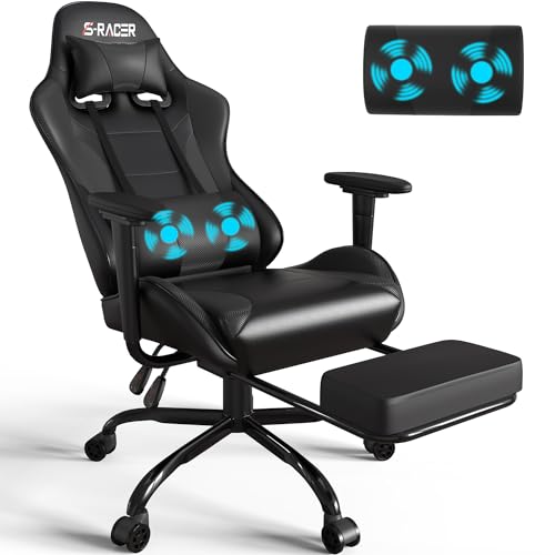 Homall Gaming Stuhl mit Massage Lendenkissen, Rücken und Sitz höh...