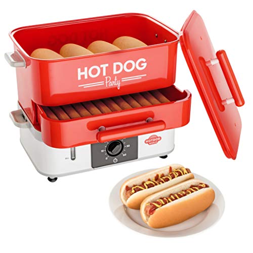 HOT DOG WORLD - Großer Hot Dog Maker mit Brötchenwärmefach - Hot...