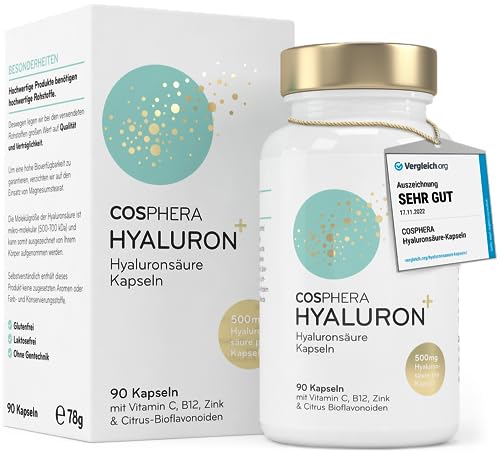 Hyaluronsäure Kapseln hochdosiert mit 500 mg pro Kapsel - 90 vegan...