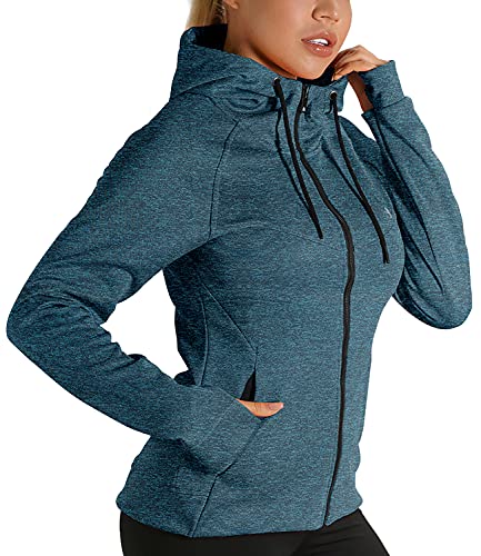 icyzone Damen Sportjacke Laufjacke voll Zip Trainingsjacke mit Kapu...