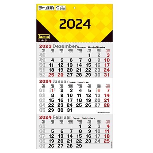 Idena 11074 - 3 Monatskalender 2024, Wandkalender mit Schieber, 23,...