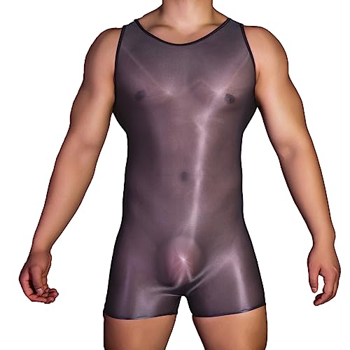 iEFiEL Herren Body Transparent Bodysuit Ärmellose Kurz Ganzanzug J...