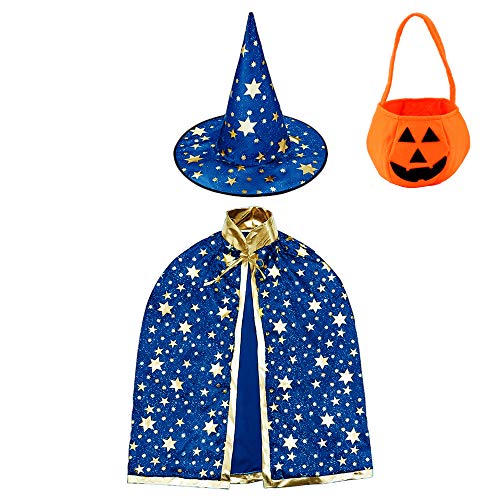 Jackcell Kinder Halloween Kostüm, Wizard Cape Witch Umhang mit Hut...