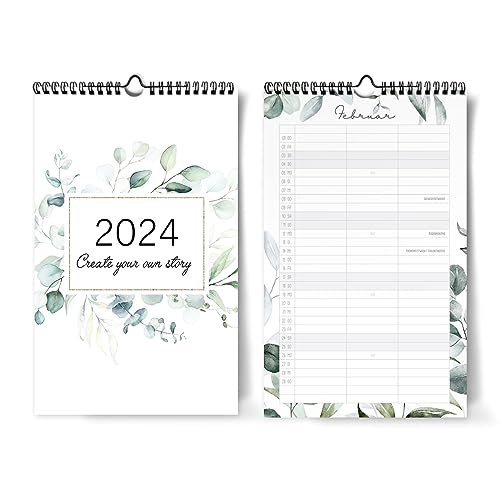 Kalender für Zwei 2024 I 20 x 32 cm I Eukalyptus, Blumen I 3 Spalt...