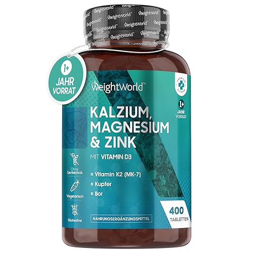 Kalzium, Magnesium & Zink - 400 Tabletten mit Vitamin D3, K2, Selen...