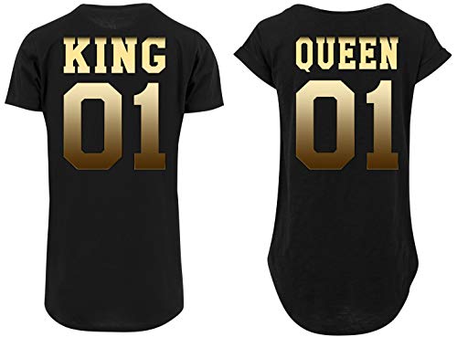 King Queen Couple Pärchen Oversize Long T-Shirt - Damen Shirt Gold...