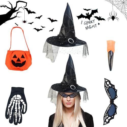 Kleemeiero 5 Pcs Halloween Hexenhut Damen Schwarz Halloween Hut Hex...