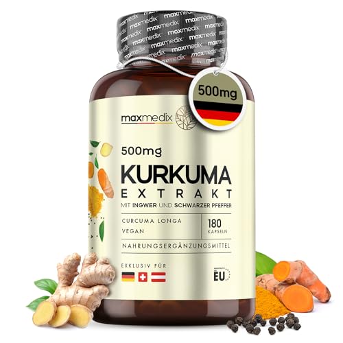 Kurkuma Kapseln - 180 Kapseln für 6 Monate - 500mg Kurkuma Extrakt...