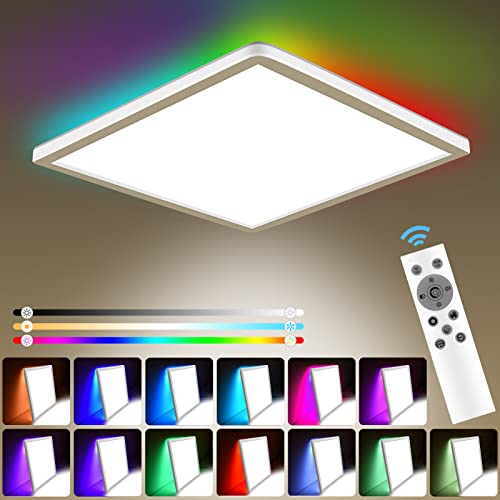 LED Deckenleuchte Dimmbar mit Fernbedienung: 24W RGB Farbwechsel LE...