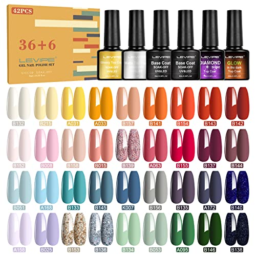 LEVIPE UV Nagellack Set, 42 Stück mit Unterlack,Glänzender & Matt...