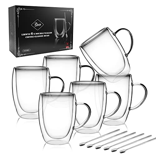 LIBWYS Doppelwandige Kaffeegläser 6x350ml mit Löffel, Cappuccino,...