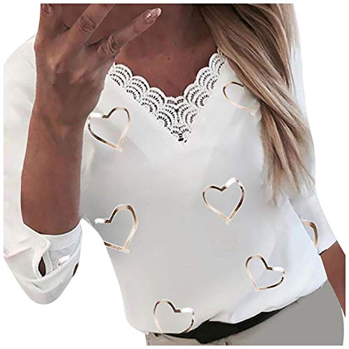 Masrin Damen Tops Mode Liebe Herz Bedrucktes T-Shirt V-Ausschnitt S...