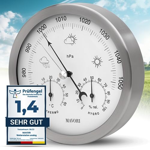 MAVORI Wetterstation analog - 3in1 Barometer, Hygrometer & Thermo...