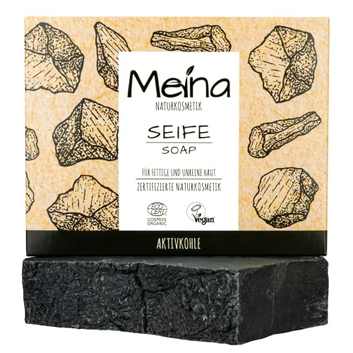 Meina Naturkosmetik - Schwarze Seife mit Aktivkohle gegen Pickel, N...