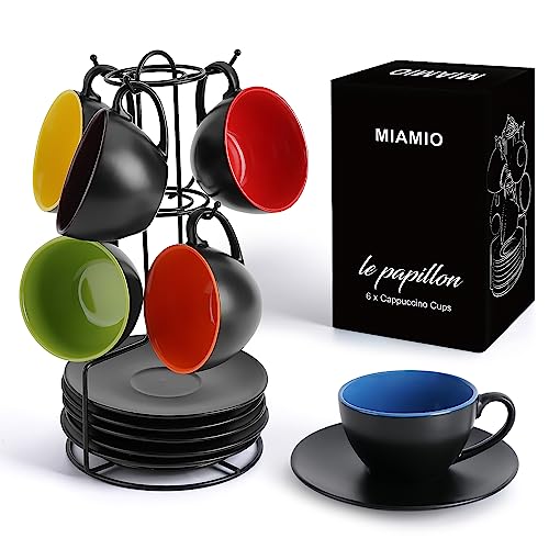 MIAMIO - 6 x 175 ml Tasse Cappuccino Tassen mit Unterteller & Stän...