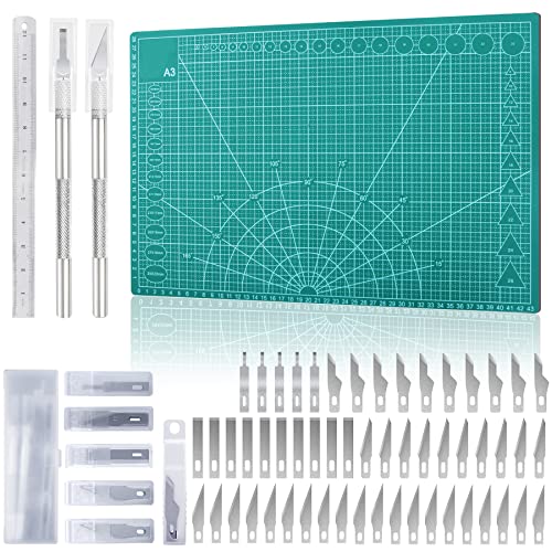 Miuzei Schneidematte Set A3 mit 55stk Bastelmesser und Stahllineal,...