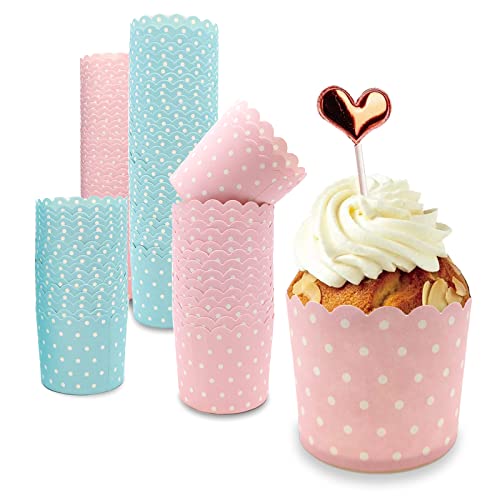 Muffin Papierförmchen, 100 Stück Rosa und Blau Cupcake Wrapper, M...