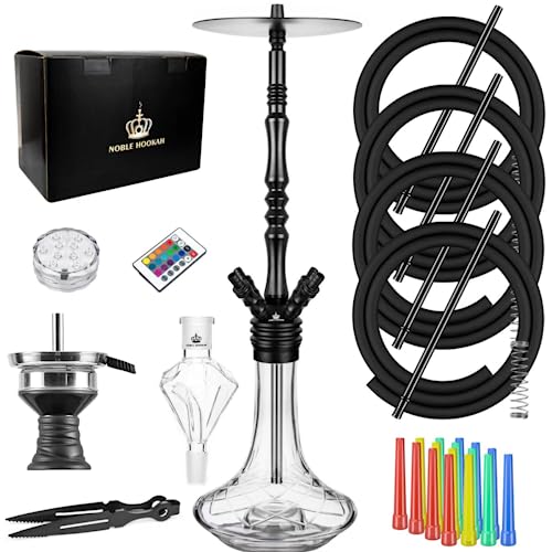 NOBLE HOOKAH Shisha Set 4 Anschlüsse mit LED Licht Shisha Kopf 100...