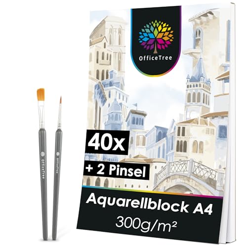 OfficeTree Aquarellpapier A4 – 40 Blatt – Aquarellpapier 300 g ...