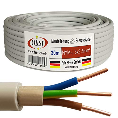 OKSI 30m NYM-J 3x2,5 mm² Mantelleitung Feuchtraumkabel Elektrokabe...