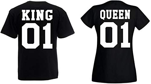 Partner Couple Pärchen King Queen T-Shirt - 1x Damen Tshirt Schwar...