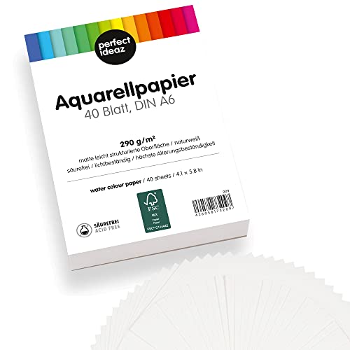 perfect ideaz • 40 Blatt Aquarellpapier DIN-A6, 290 g m², Waterc...