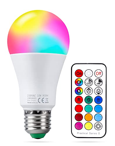 REYLAX Farbige Leuchtmittel LED RGBW Lampe E27 10W, Warmweiß 3000K...